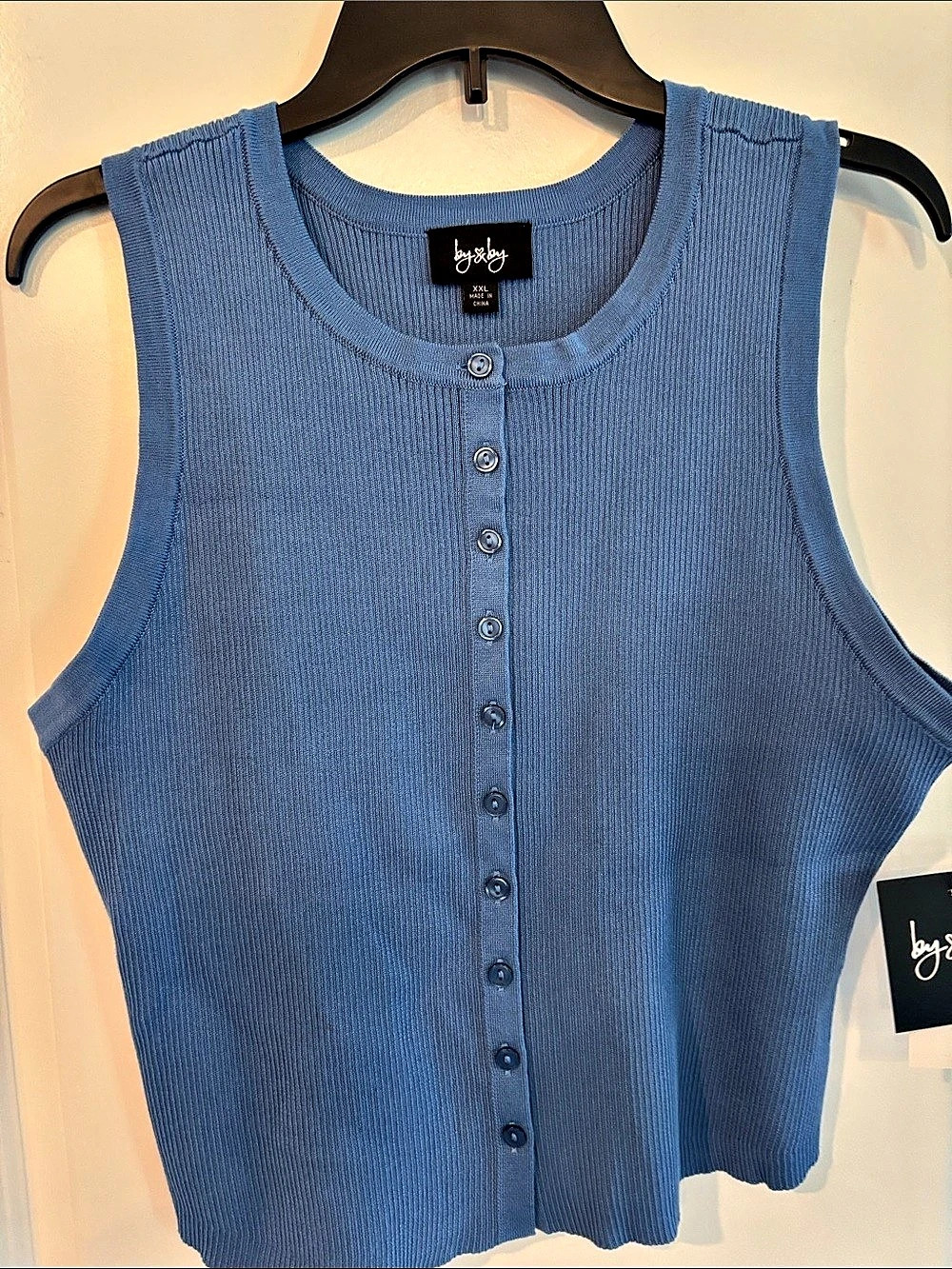 by&by Blue Ribbed Button Front Tank NWT - Picture 2 of 5